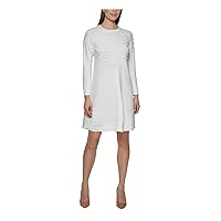 Jessica Howard Womens Ivory Textured Sweater Long Sleeve Crew Neck Above The Knee Shift Dress Petites PXL