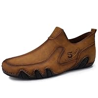 Jakcuz Mens Casual Shoes Slip On Side Zipper Lightweight Soft Leather Plus Size Walking Shoes