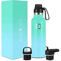 IRON °FLASK Sports Water Bottle - 3 Lids (Narrow Spout Lid) Leak Proof Vacuum Insulated Stainless Steel - Hot & Cold Double Walled Insulated Thermos, Durable Metal Canteen - Sky, 20 Oz
