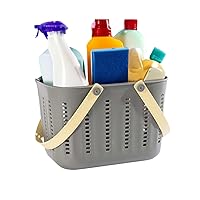 Portable Shower Caddy Tote Organizer Basket, Plastic Basket with Handle Hollow Out Storage Caddy Tote Bin for Tool, Garden, Kitchen, Cleaning Supplies - Army Green