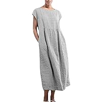 Women's Solid Sleeveless O Neck Maxi Pockets Loose Baggy Kaftan Long Dress(Silver,4X-Large)