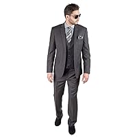 Slim Fit 3 Piece Vested Solid Dark Charcoal Grey Suit 2 Button Notch Lapel AZAR