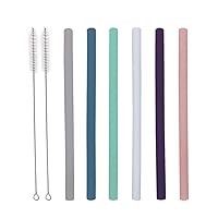 Senneny Set of 6 Silicone Drinking Straws for 30oz and 20oz - Reusable Silicone Straws BPA Free Extra Long with Cleaning Brushes- 6 Straight- 8mm diameter