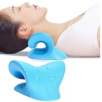 Neck and Shoulder Relaxer, Cervical Vertebrae Massage Traction Device for TMJ Pain Relief and Eliminate Neck Fatty Hyperplasic, Chiropractic Pillow Neck Stretcher (Blue)