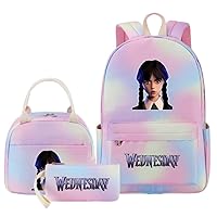 Wednesday Addams Graphic Bookbag and Lunch Bag+Pencil Case,Casual Backpack 3pcs Set Classic Travel Knapsack