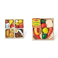 Melissa & Doug Food Groups - 21 Hand-Painted Wooden Pieces and 4 Crates with Melissa & Doug Cutting Food - Play Food Set With 25+ Hand-Painted Wooden Pieces, Knife, and Cutting Board Bundle