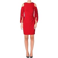 LAUREN RALPH LAUREN Womens Cold Shoulder Split Sleeve Cocktail Dress Red 4