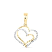 The Diamond Deal 10kt Yellow Gold Womens Round Diamond Heart Pendant 1/8 Cttw