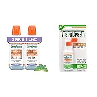 TheraBreath Whitening Mouthwash 2-Pack 16 Fl Oz & TheraBreath Fresh Breath Throat Spray 1 Ounce