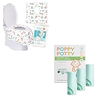 Portable Potty Training Seat for Toddler Kids - Toilet Seat Covers Disposable (20 Fox + Rainbow), 60 Portable Potty Bags - Potty Liners for Portable Potty