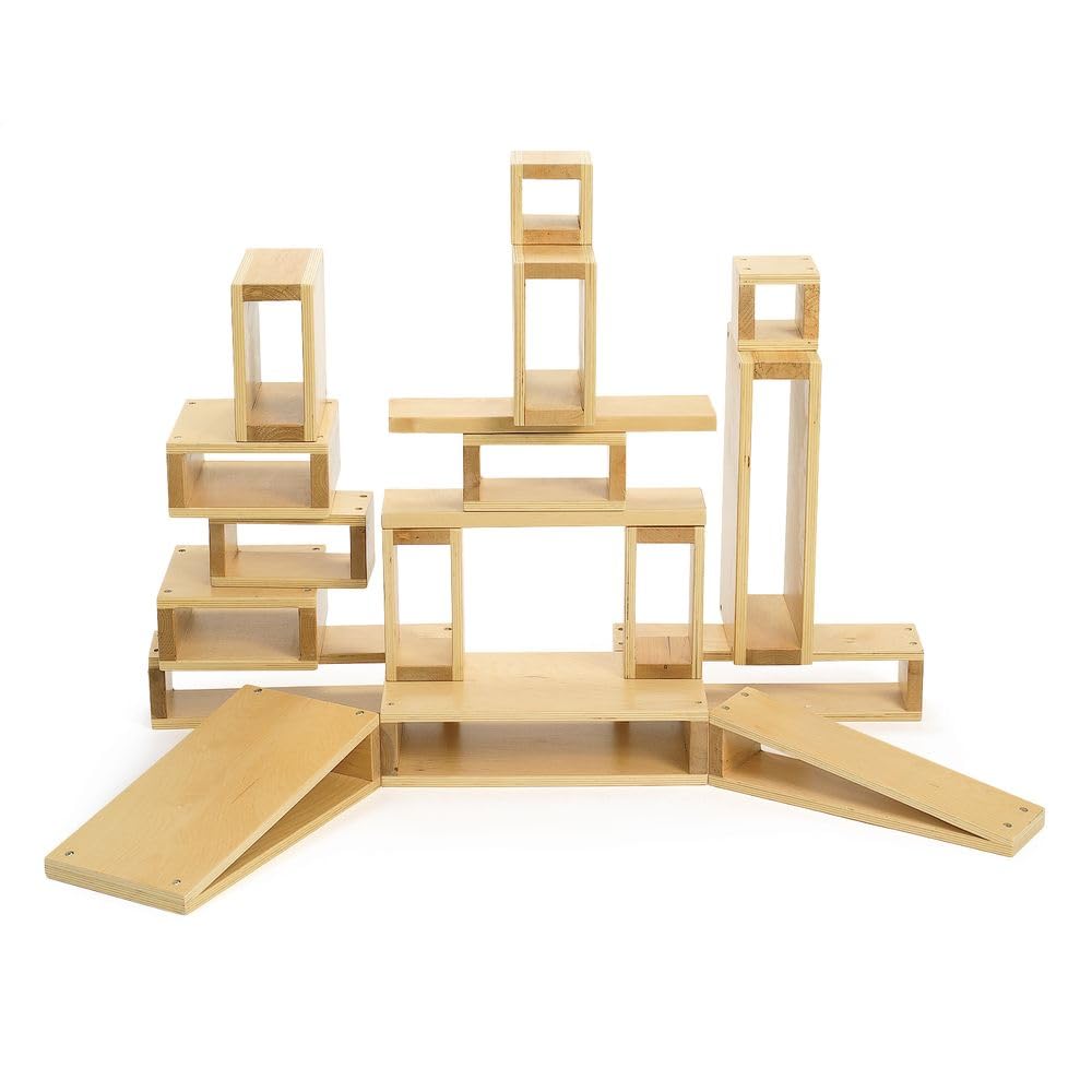 Oversized See-Through Wooden Blocks for Kids, Natural 15-Pieces, Hollow Building Blocks for Kids, Wooden Block Set