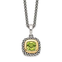 925 Sterling Silver With 14k Peridot Pendant Necklace Measures 13mm Wide Jewelry for Women