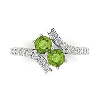 Clara Pucci 1.92ct Round Cut 2 stone Solitaire Vivid Green Peridot Proposal Designer Wedding Anniversary Bridal ring 14k White Gold