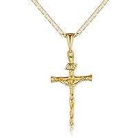 Cross Necklace for Women, Men, Boys, and Girls 18K Gold Plated Flat Mariner/Marina 060 3MM Chain Necklace With Cross Pendant.