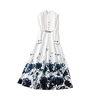 Designer Floral Print Long Maxi Dress for Women Autumn Clothes Elegant Full Sleeve White Party Dresses