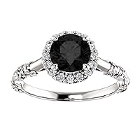 Love Band 1 CT Floral Black Diamond Engagement Ring 14k White Gold, Cherry Blossom Black Onyx Ring, Sakura Black Diamond Ring, Halo Black Flower Ring, Best Ring For Her