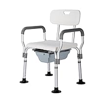 Bedside Commodes Chair, 6 Levels of Height Adjustable Bedside Commode Toilet Portable Toilet Commode Chair for Toilet with Arms and Padded Foldable Potty Chair for Adults White