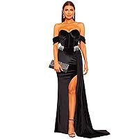 Womens Fall Fashion 2022 Split Thigh Off Shoulder Velvet Formal Gown (Color : Black, Size : Small)