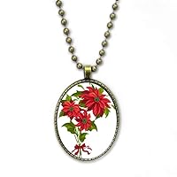 mas Flower Poinsettia Bouquet Red Necklace Vintage Chain Bead Pendant Jewelry Collection