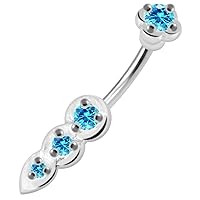 CZ Stone Tri Tear Drops with Round CZ Top 925 Sterling Silver with Stainless Steel Eyebrow Bars
