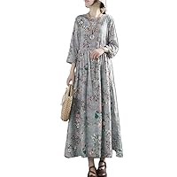 Artistic Retro Cotton and Linen Dress for Women, Loose Size, Slimming, Waistb, Large Summer
