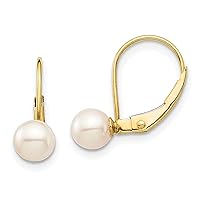 14K Yellow Gold 5 6mm White Round Freshwater Cultured Pearl Leverback Earrings