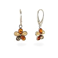 Amber Flower Earrings, Multicolor dangle Earrings, Gemstone dangle earring, Flowers jewelry, Gift for her, Amber Jewellery, Gift Jewelry