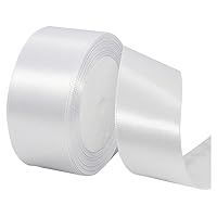 White Ribbon 1-1/2 Inch, 25 Yards Solid Satin Fabric Ribbons for Christmas Gift Wrapping, Christmas Garland, Christmas Tree Ornaments, Bows Making, DIY Crafts, Sewing Projects and Wedding Party
