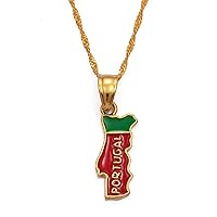 Portugal Map Flag Pendant Necklace -Trendy Hip Hop Classic Necklace Portuguese for Women Girls Charm Jewelry Pendan