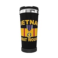 Purple Heart Vietnam Combat Veteran Portable Insulated Tumblers Coffee Thermos Cup Stainless Steel With Lid Double Wall Insulation Travel Mug For Outdoor