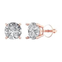 4Ct Round Cut Genuine Lab grown Diamond Solitaire Studs VS1-2 G-H 14k White Gold Earrings Screw back
