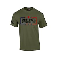 End of Quote Repeat The Line Stars Patriotic Funny Men's Short Sleeve T-Shirt Graphic Tee with Flag Sleeve