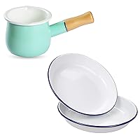 Webake Enamel Cookware, Farmhouse Cookware Set, Mint Green Mini Sauce Pan and 9.5 Inch White Plates