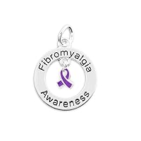 Purple Ribbon Circle Charm for Fibromyalgia Awareness - Perfect for Jewelry Making, Bracelets, Necklaces, DIY Projects, Support Groups and Fundraisers (1 Charm)