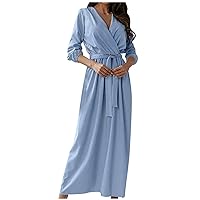 XJYIOEWT Spring Maxi Dresses for Women 2024 Plus Size,Women Long Dress V-Neck Elegant Soft Dress Long Sleeve Solid Color