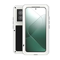 LOVE MEI for Xiaomi 14 Case,Outdoor Sports Military Heavy Duty Metal Shockproof Dustproof Full Body Case with Built in Tempered Glass Screen Protector (White, Xiaomi 14)