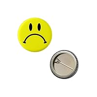 Upside Down Face Yellow Frown Sad Smiley Face Pin 1” Round Circle Shape Metal Button Pin Badge Pinback 1 inch Pin 25 mm 2.5 cm