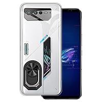 for Asus ROG Phone 6 Ultra Thin Phone Case + Ring Holder Kickstand Bracket, Gel Pudding Soft Silicone Phone Case for Asus ROG Phone 6D 6.78 inches (BlackRing-T)