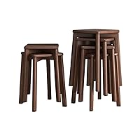 Minimalist Fashion Creative 6 Pack Solid Wood Stools Stackable Dining Wooden Stools, Multifunctional Square Stools for Dining/Home Living Roomcasual/Walnut Color