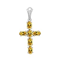 Multi Choice Oval Shape Gemstone 925 Sterling Silver Christmas Cross Religious Pendant Jewelry For Women