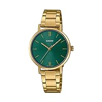 Casio LTP-VT02G-3A Women's Minimalistic Gold Tone Stainless Steell Green Dial 3-Hand Analog Watch