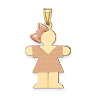 14K Two Tone Yellow and Rose Gold Large Girl with Bow on LeftCustomize Personalize Engravable Charm Pendant Jewelry Gifts For Women or Men (Length 1.17