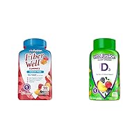 Fiber Well Sugar Free Fiber Supplement & Vitamin D3 Gummy Vitamins for Bone and Immune System Support, Peach, BlackBerry and Strawberry Flavored, 50 mcg Vitamin D, 75 Day Supply, 150 Count