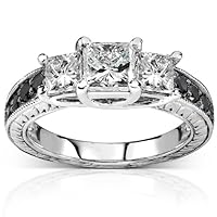 Kobelli Black & White Diamond Three-Stone Diamond Engagement Ring 1 2/5 Ct (ctw) in 14k Gold