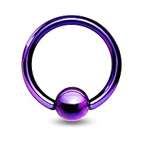 Titanium G23 Grade Anodized 16Gx1/4(1.2x6MM) Captive Bead Ring-BCR with 3MM Ball