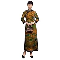Mulberry Silk Cheongsam Chinese Painting Print Wedding Evening Dress 3563