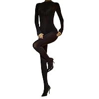 Women's Glossy Sheer Bodystocking Long Sleeve High Elastic Jumpsuits Body Stocking Bodysuits