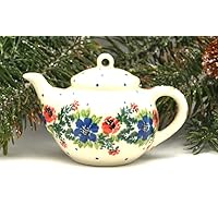 Polish Pottery Ornament - Teapot - Garden Party