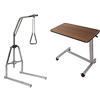 Graham-Field 2940B Lumex Versa-Helper Overhead Trapeze Bar with Floor Stand and Vaunn Adjustable Overbed Bedside Table with Wheels