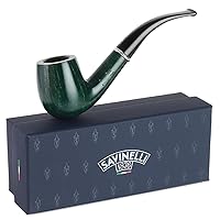 Arcobaleno Green Savinelli Tobacco Pipe - Naturally Stained & Handmade Tobacco Pipe From Italy, Colorful Bent Wood Tobacco Pipes, Briar Wood Tobacco Pipe (Green, 606 KS)